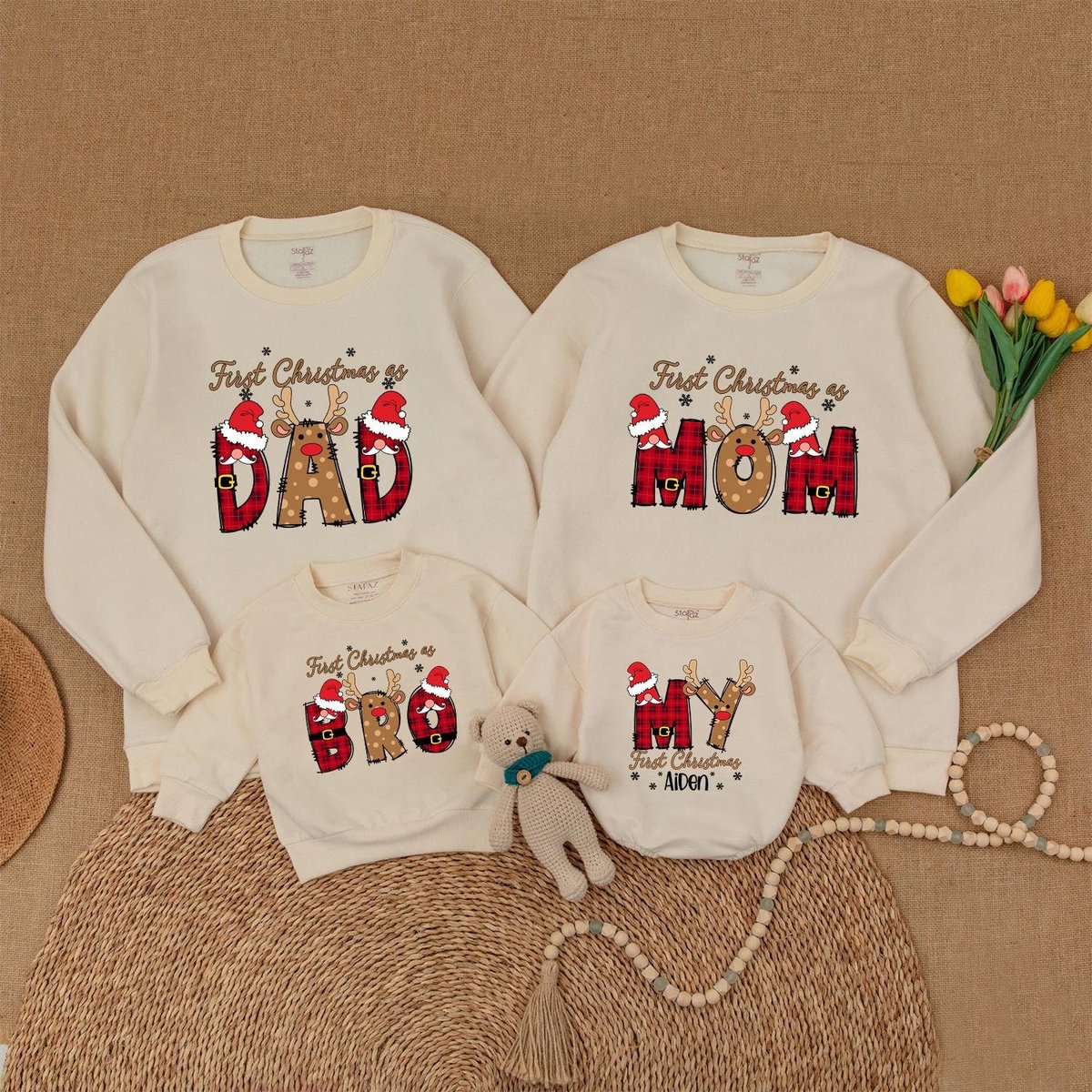 Personalized First Christmas Family Sweaters My 1st Christmas Boho Christmas Baby Christmas Matching 180