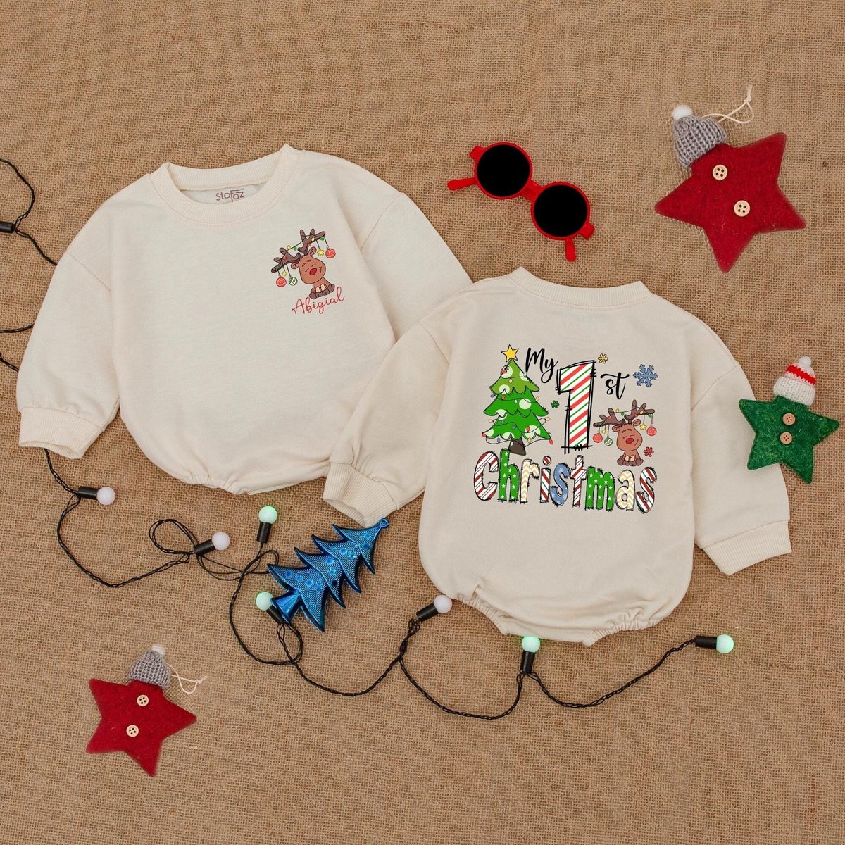 Personalized First Christmas Romper Sweatshirt Holiday Baby Outfit Custom Name Baby Romper Baby Chri 179