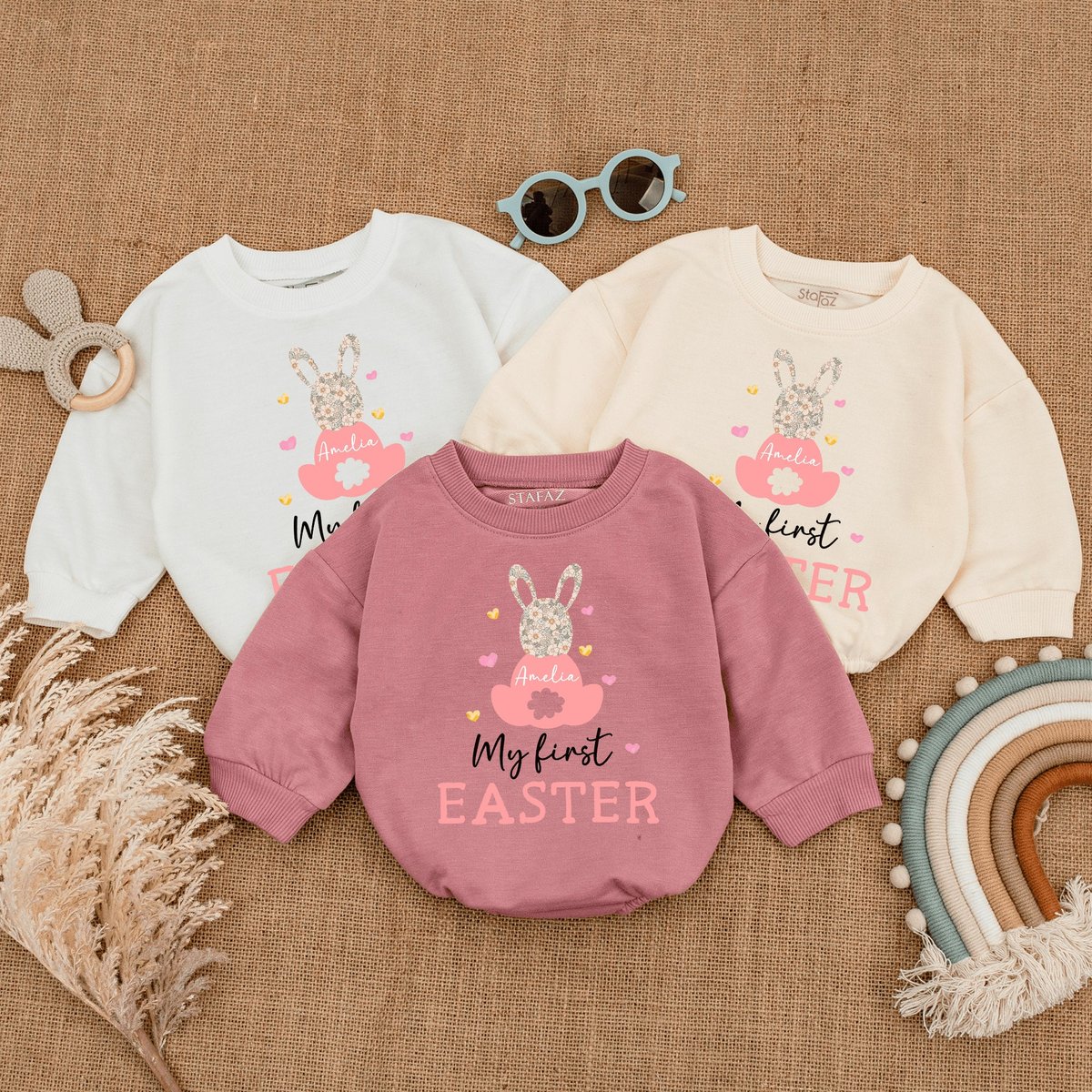Personalized First Easter Baby Romper 1st Easter Baby Grow Easter Outfit for baby Easter bunny Easte 165