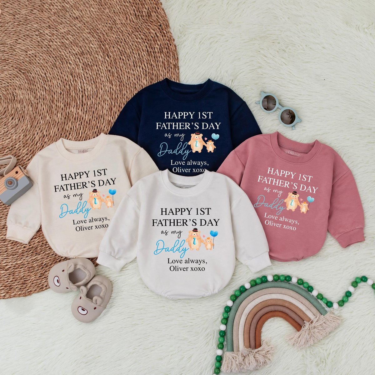 Personalized First Father's Day Baby Bubble Romper 1st Father's Day Boy Bodysuit Best Dad Ever New 188