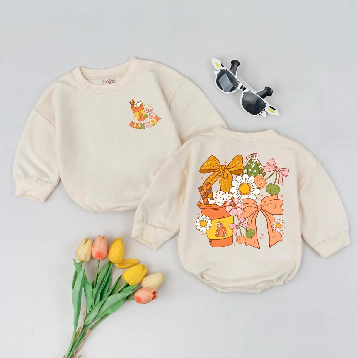 Personalized First Thanksgiving Baby Bubble Romper Preppy Pumpkin Bow Bodysuit Autumn Baby Shower Gi 435