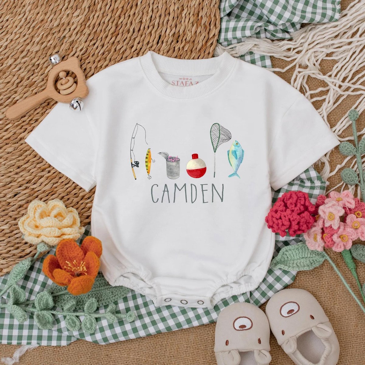 Personalized Fishing Baby Romper Father's Day Bodysuit Baby Boy Fishing Outfit Fishing Coming Home 187