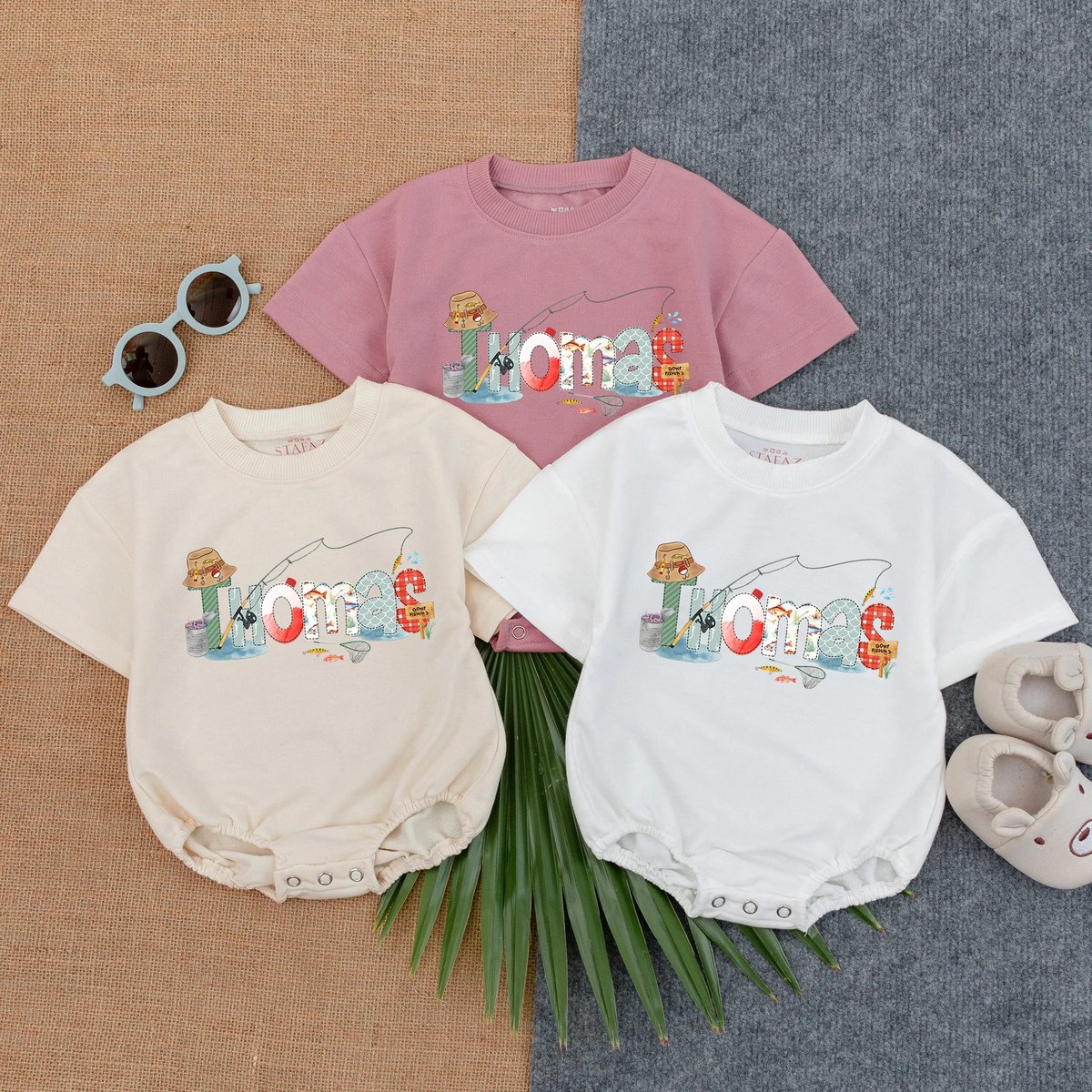 Personalized Fishing Name Bubble Romper Custom Short Sleeve Baby Outfit Cute Toddler Fish Bodysuit B 433