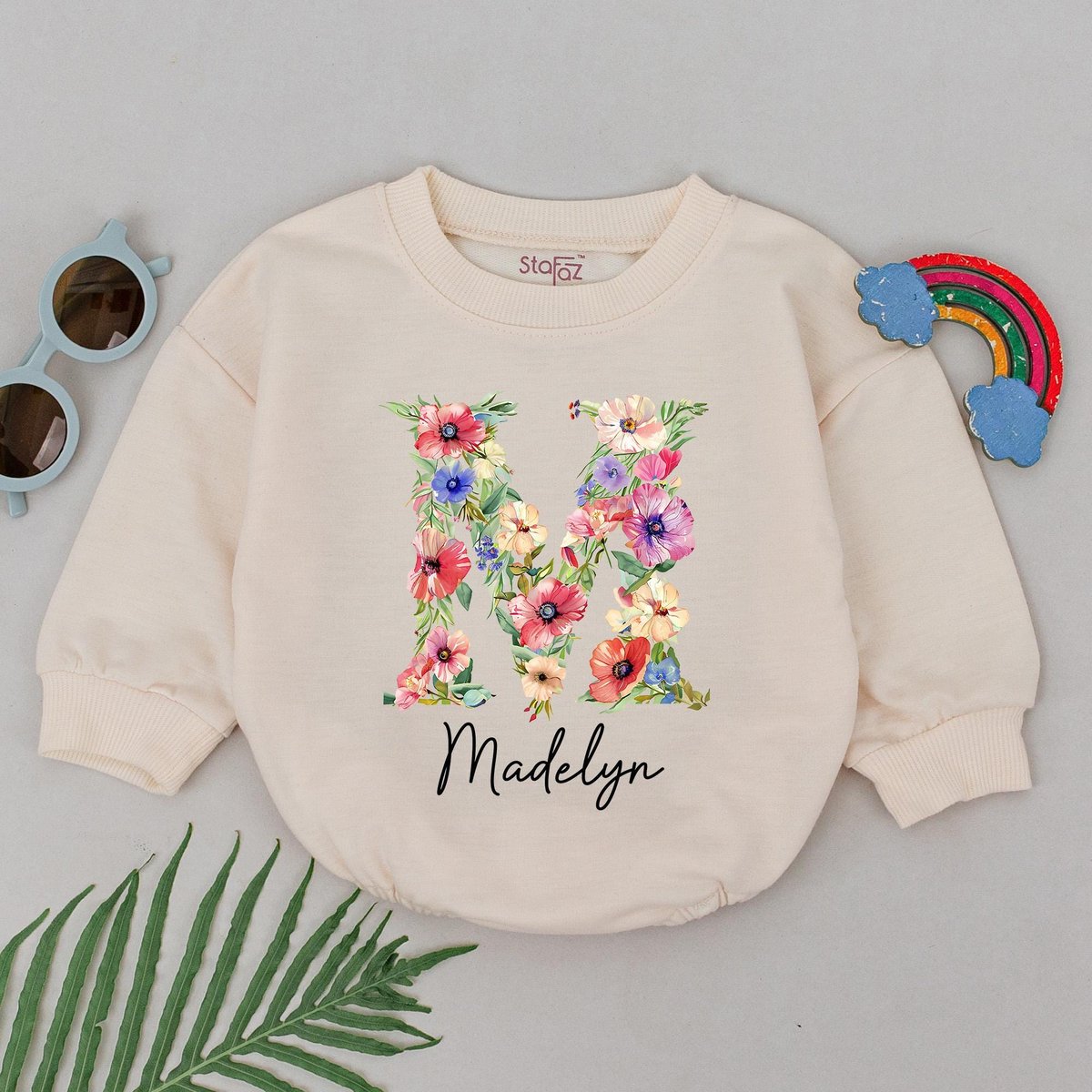 Personalized Floral Name Baby Girl Romper Floral Girl Bodysuit Going Home Outfit Newborn Gift For Gi
