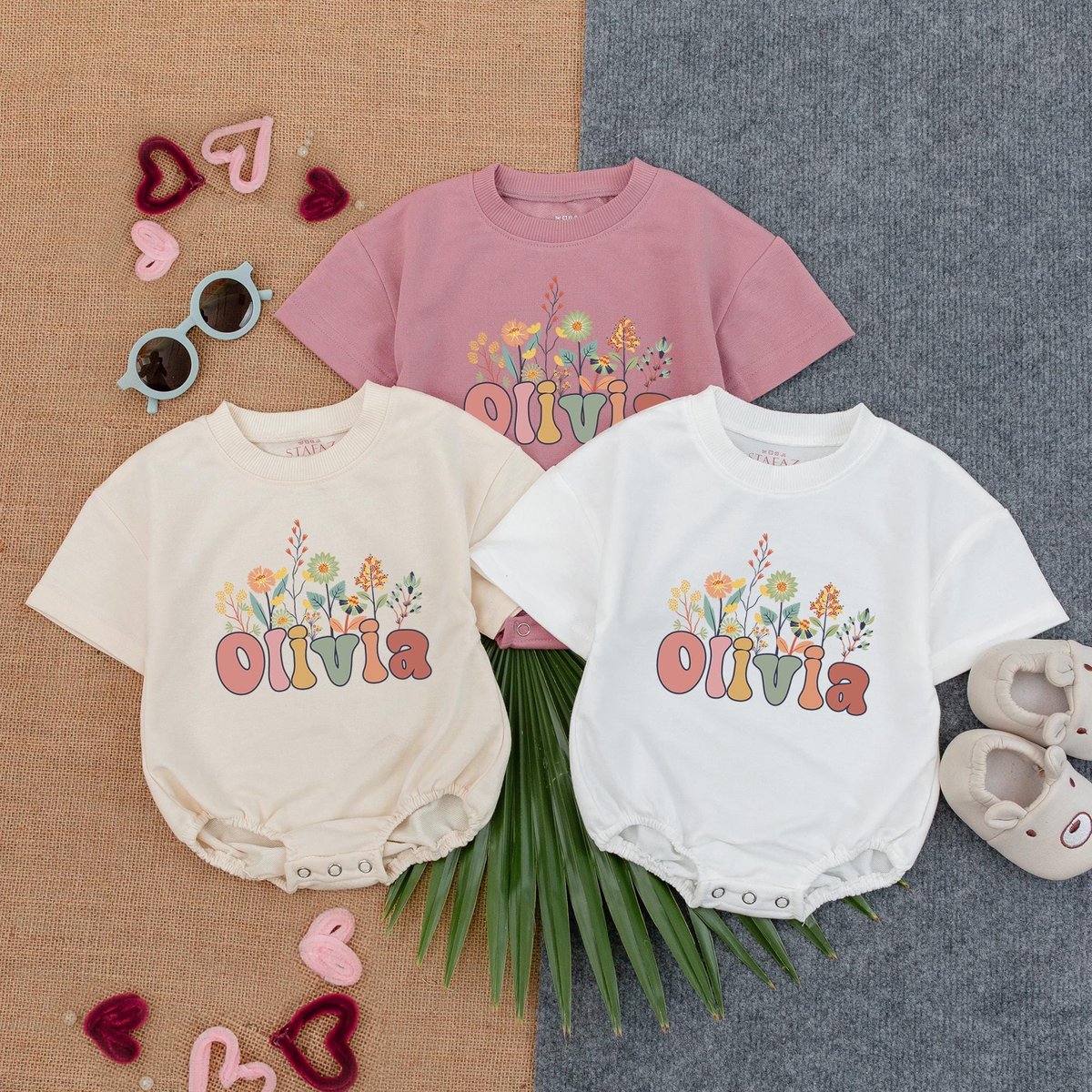 Personalized Flower T Shirt Bubble Romper Custom Baby Bodysuit Baby Girl Outfit Floral Girl Clothes 187
