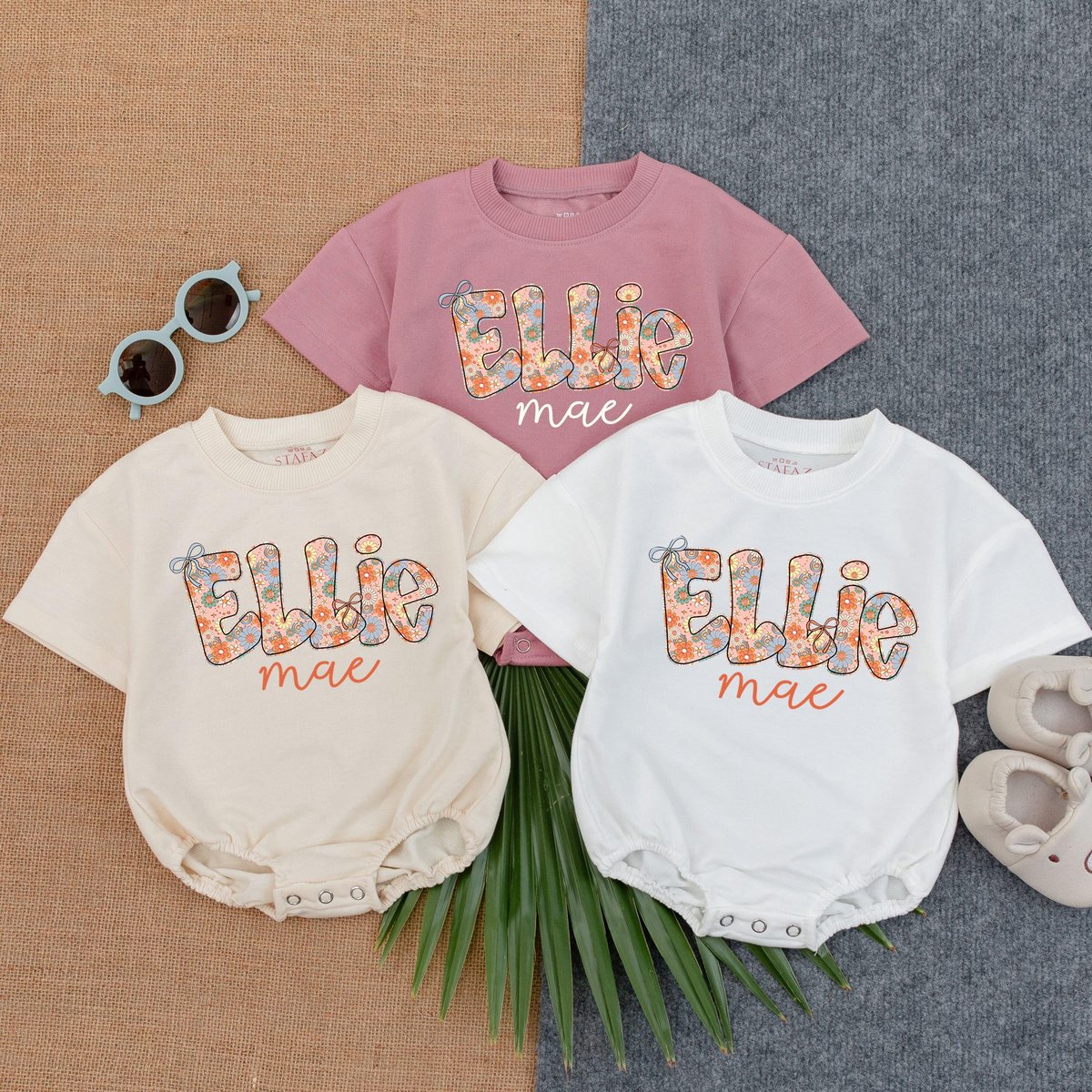 Personalized Flower T Shirt Bubble Romper Custom Baby Bodysuit Baby Girl Outfit Floral Girl Clothes 429
