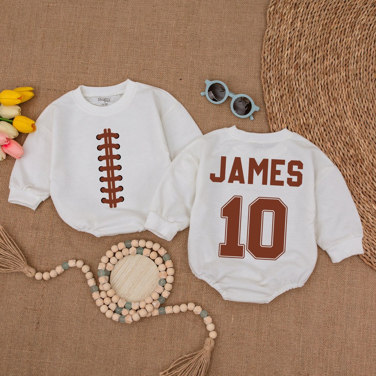 Personalized Football Baby Romper Custom Name and Number Game Day Baby Bodysuit Gameday Outfit Baby 173