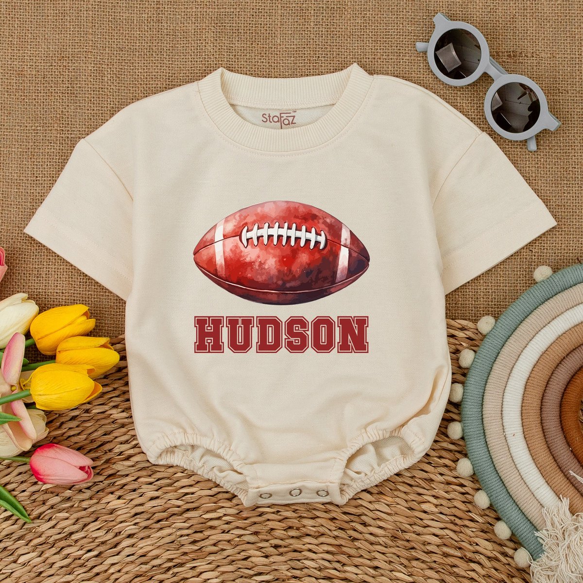 Personalized Football Baby Romper Custom Name Game Day Baby Bodysuit Gameday Outfit Short Sleeve Rom 175