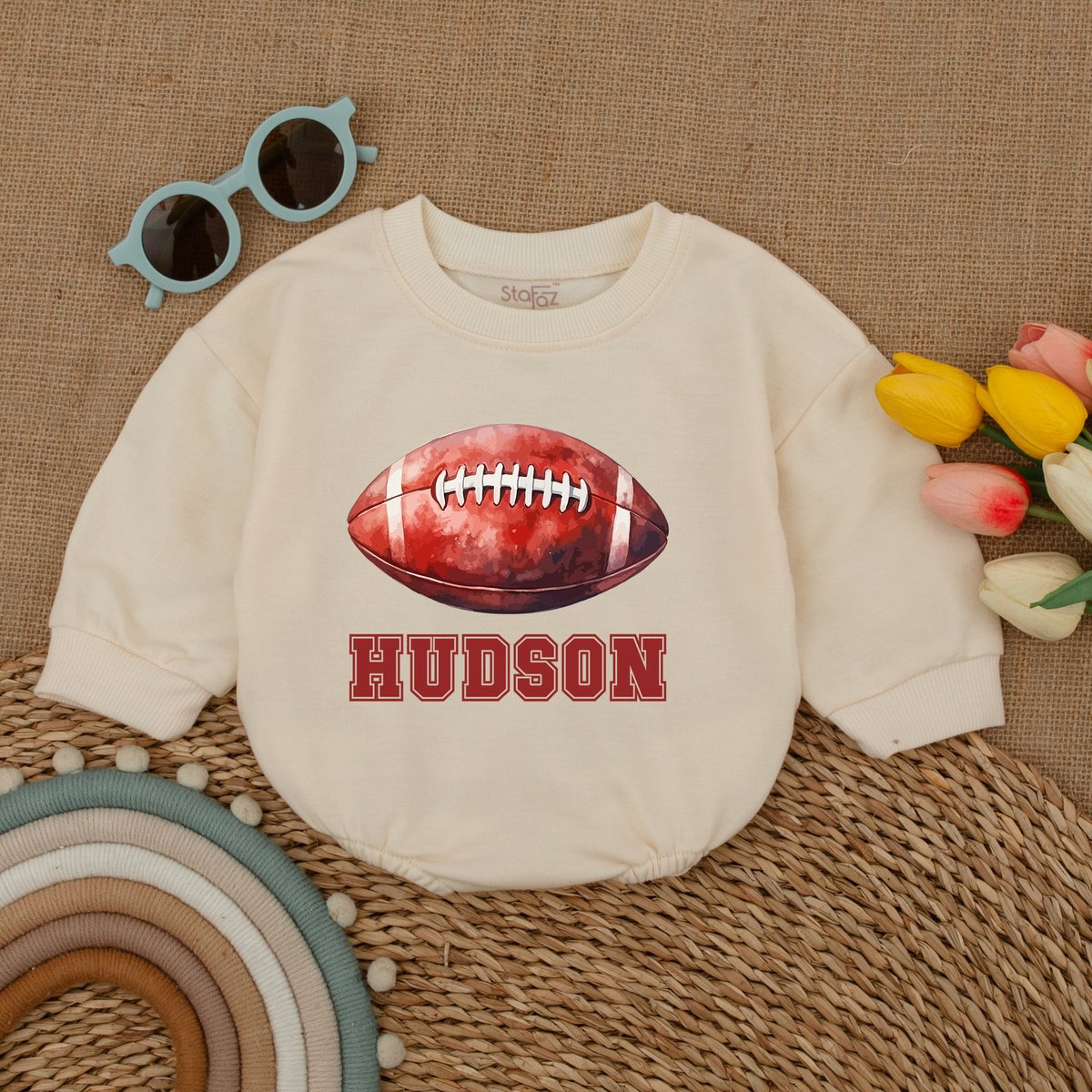 Personalized Football Baby Romper Custom Name Game Day Baby Bodysuit Gameday Outfit Baby Bubble Romp 175