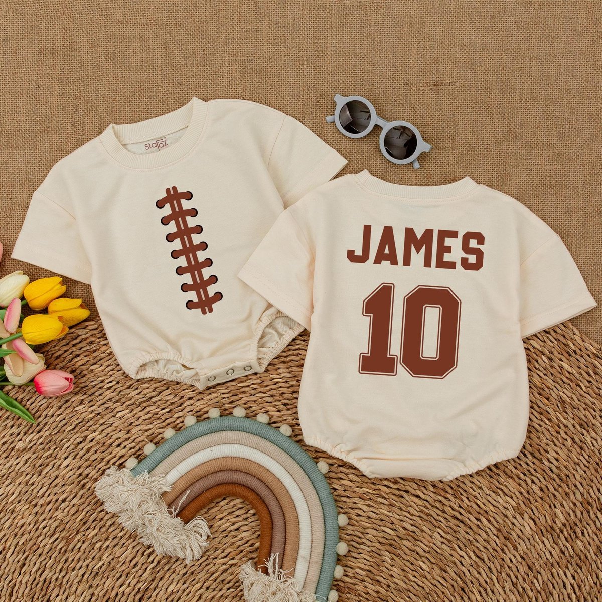 Personalized Football Baby Romper Custom Name and Number Game Day Baby Bodysuit Gameday Outfit Footb 177