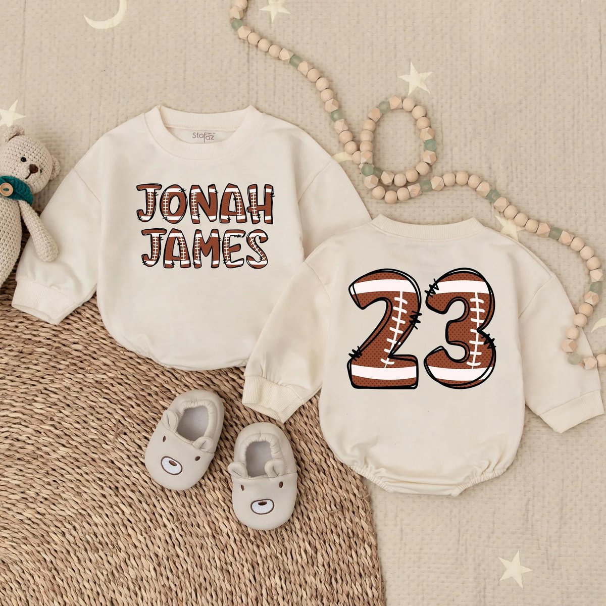 Personalized Football Baby Romper Custom Gameday Outfit Baby Shower Gift Sports Toddler Cute Fall Na