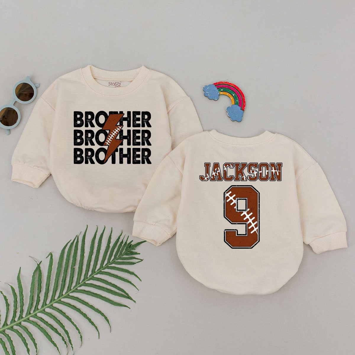 Personalized Football Brother Romper Fall Baby Clothes Football Season Bubble Baby Romper Baby Boy F