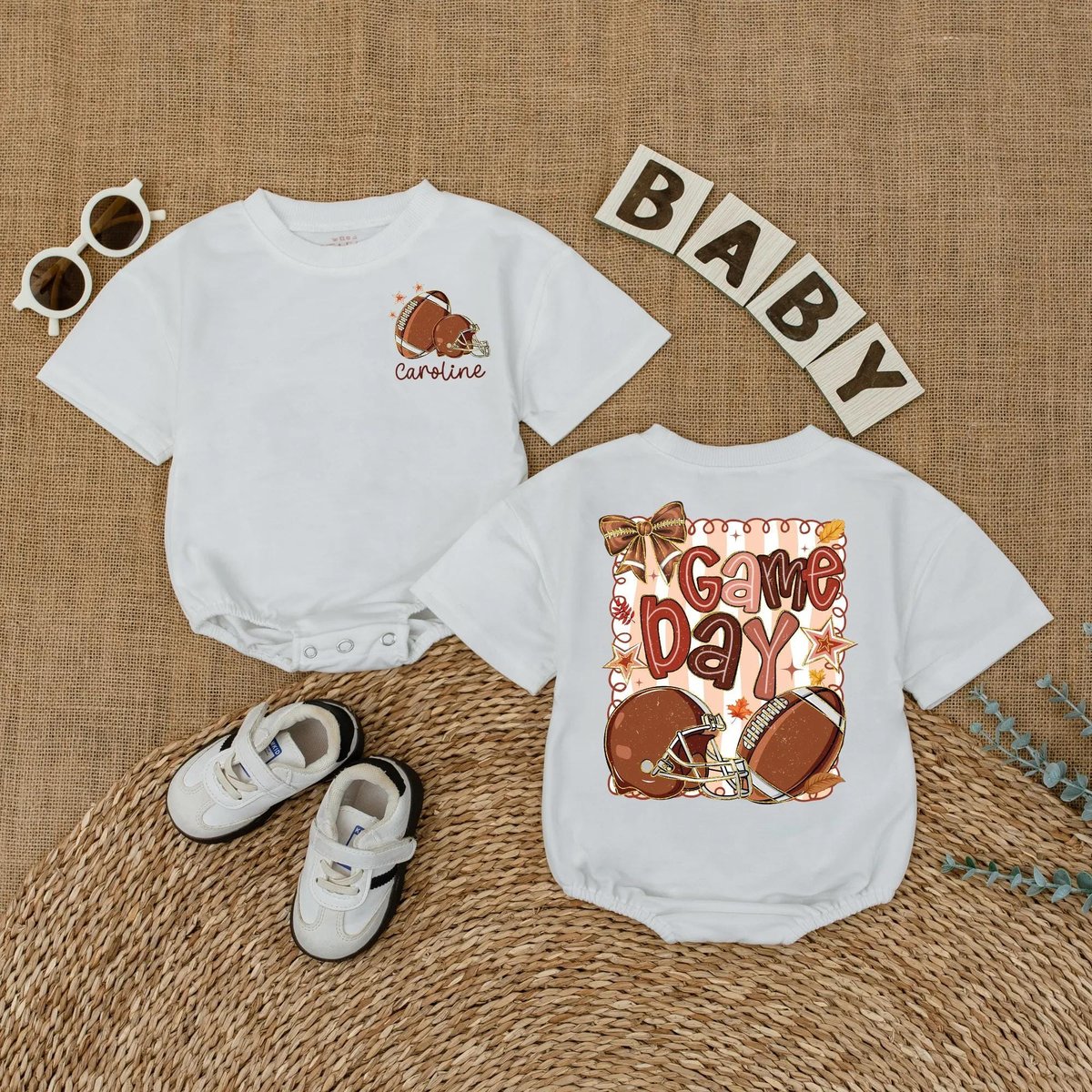 Personalized Football Game Day Baby Romper Baby Girl Football Outfit Football Name Toddler Shirt Spo 435