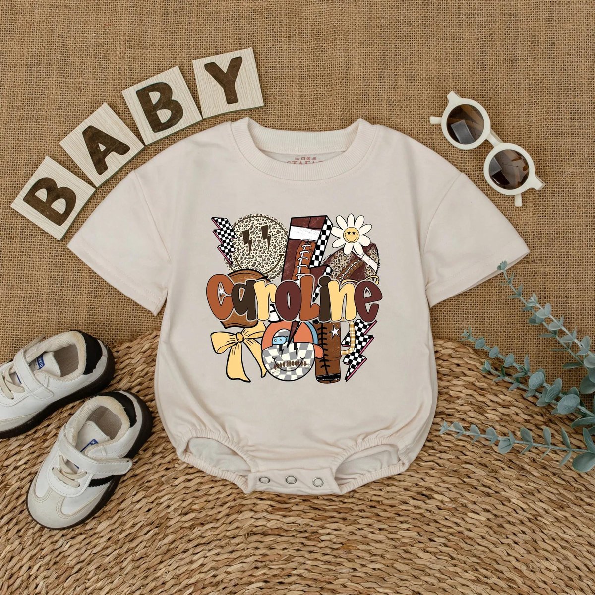 Personalized Football Game Day Bubble Romper Custom Baby Name Outfit Infant Game Day Clothes Sport B 436