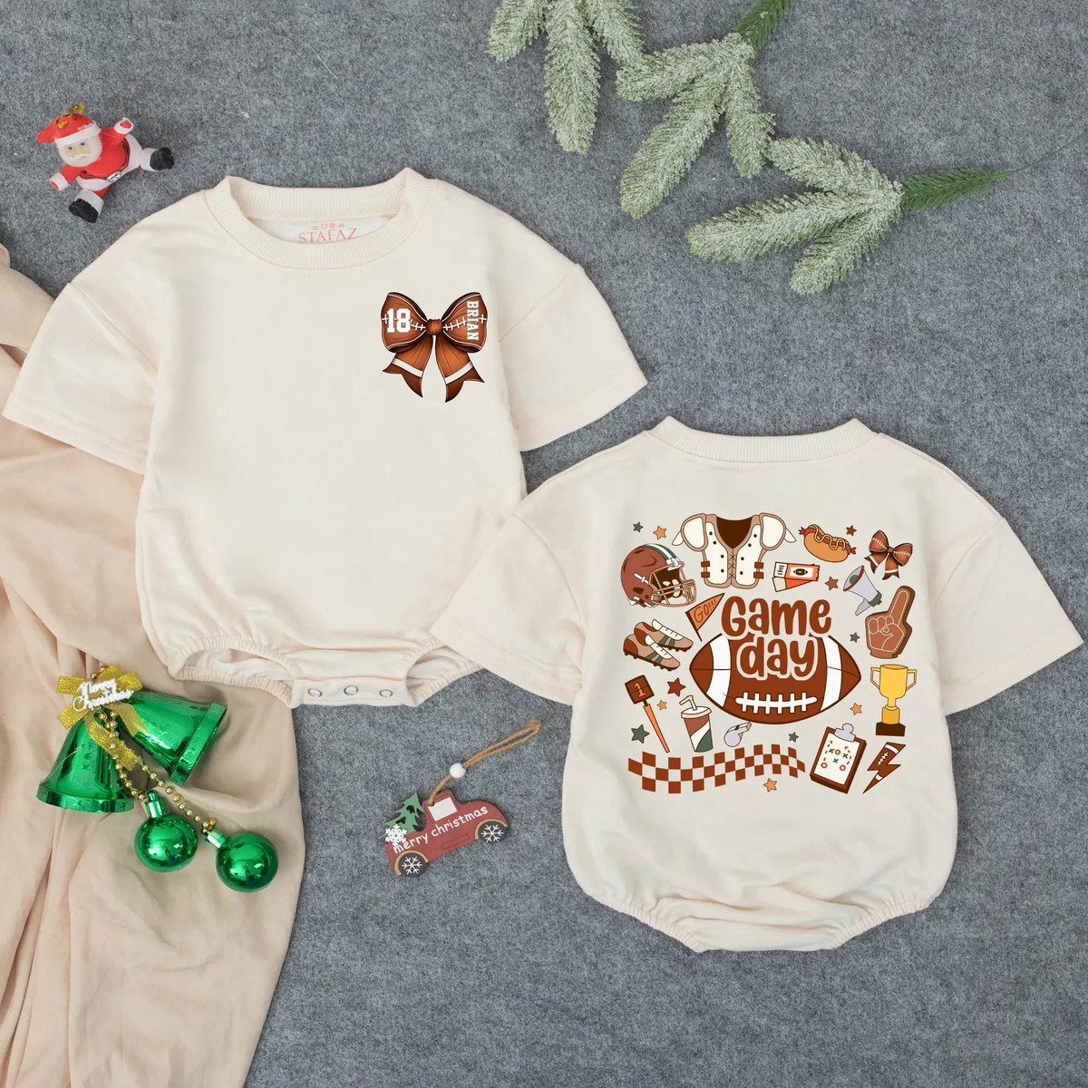 Personalized Football Team Baby Bubble Romper Baby's Football Birthday Gameday Baby Outfit 1st Birt 436