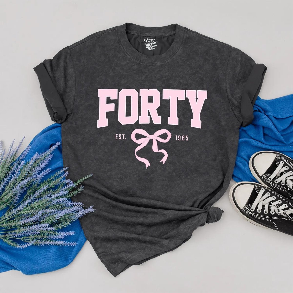 Personalized Forty Birthday Shirt Vintage Style Forty Outfit with Pink Bow Custom Birthday Clothes f 430