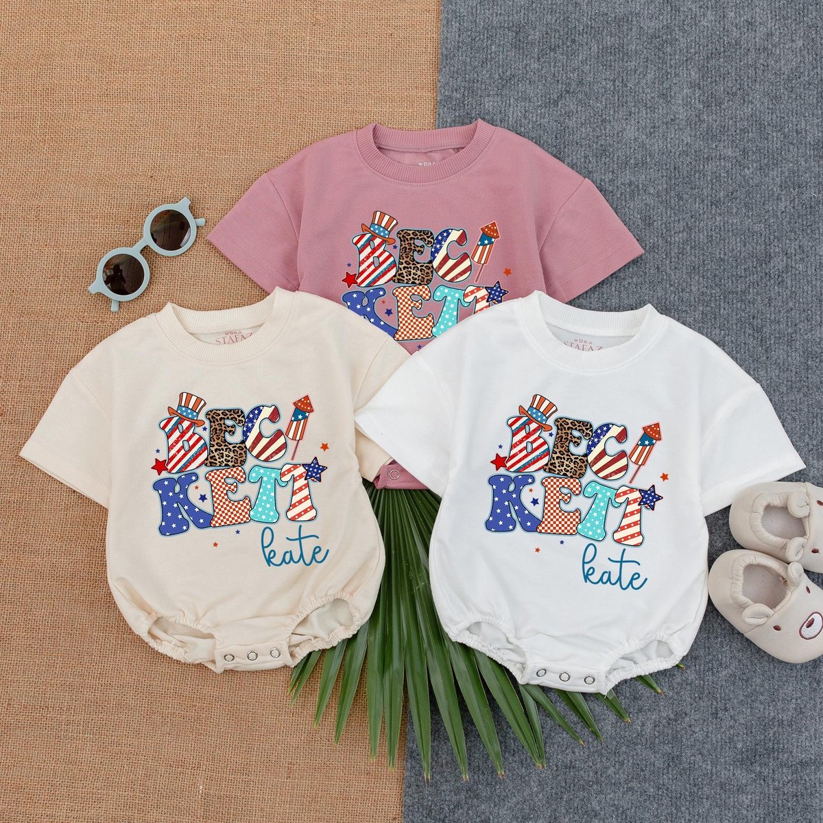 Personalized Fourth of July Baby Romper Short Sleeve Patriotic Baby Outfit 188