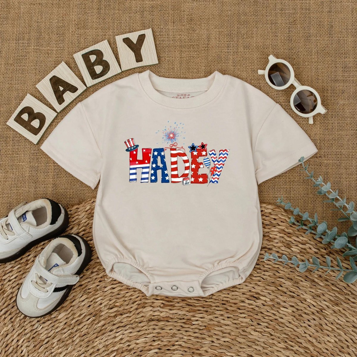 Personalized Fourth of July Romper Custom Patriotic Baby Outfit Independence Day Kids Shirt Baby Boy 430