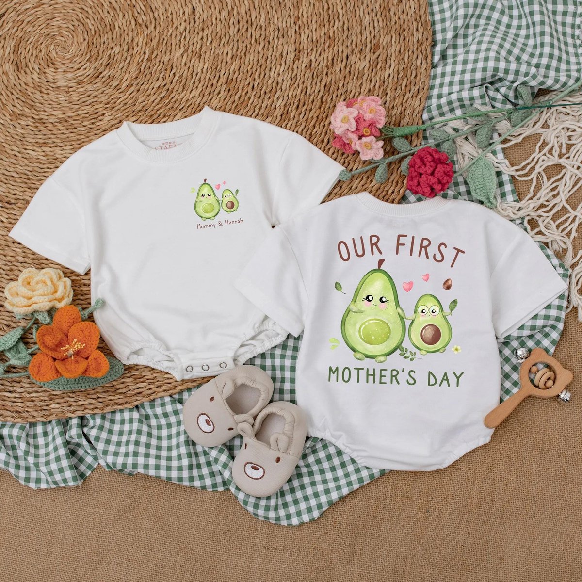 Personalized Funny Avocado Our First Mother's Day Romper Cute Personalized Happy Mother's Day Body 190