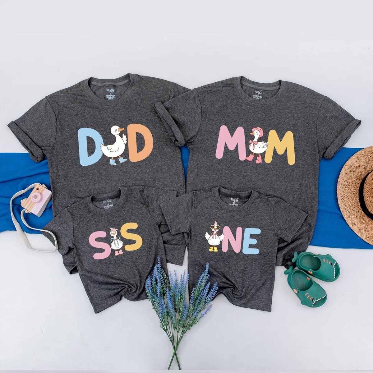 Personalized Funny Duck Family Matching Outfit 1st Birthday Baby Girl Romper Cute Duck Party Shirts 430