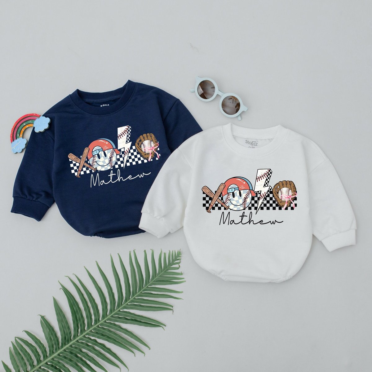 Personalized Game Day Baseball Romper Retro Baseball Baby Outfits Gameday Season Natural Bubble Baby