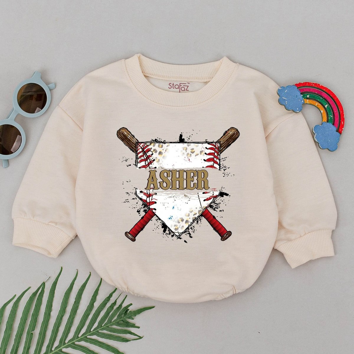 Personalized Game Day Baseball Romper Retro Baseball Baby Outfits Gameday Season Natural Bubble Baby