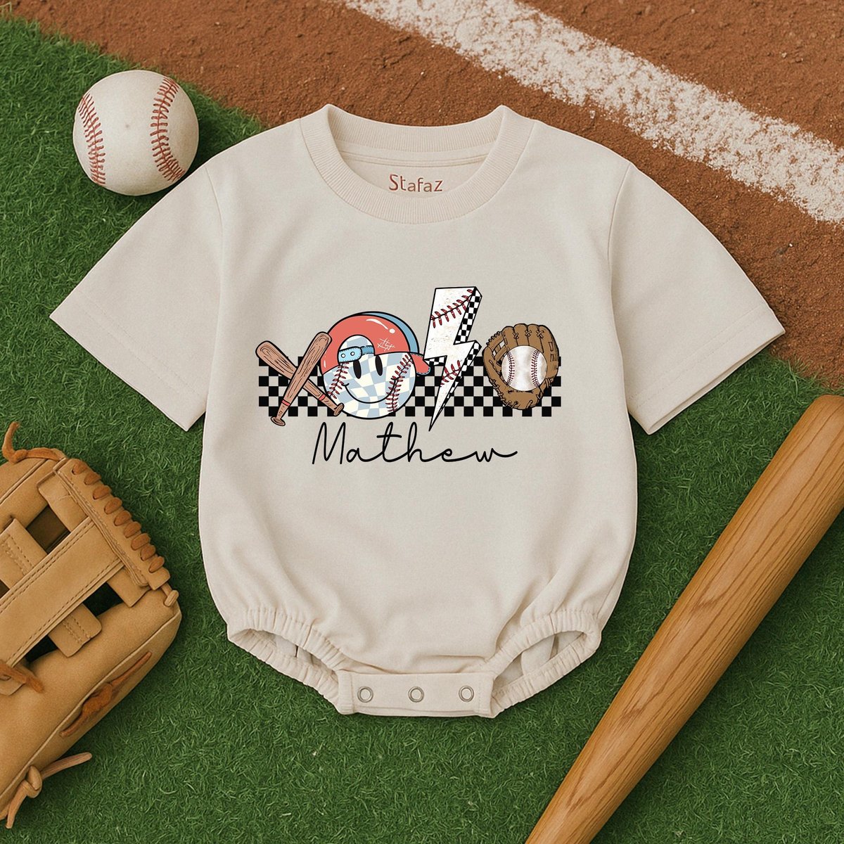 Personalized Game Day Baseball Short Sleeve Romper Retro Baseball Baby Outfits Gameday Season Bubble