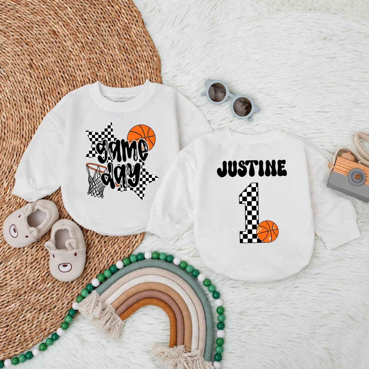 Personalized Game Day Basketball Bubble Romper Basketball Bodysuit Basketball Baby Romper Basketball 183