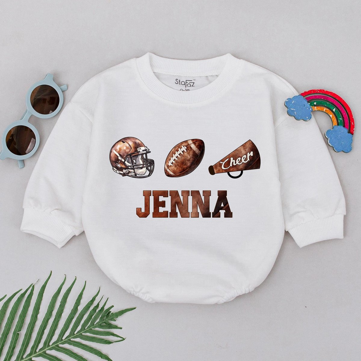 Personalized Game Day Football Romper Retro Football Bow Outfit Natural Bubble Baby Romper Gameday S