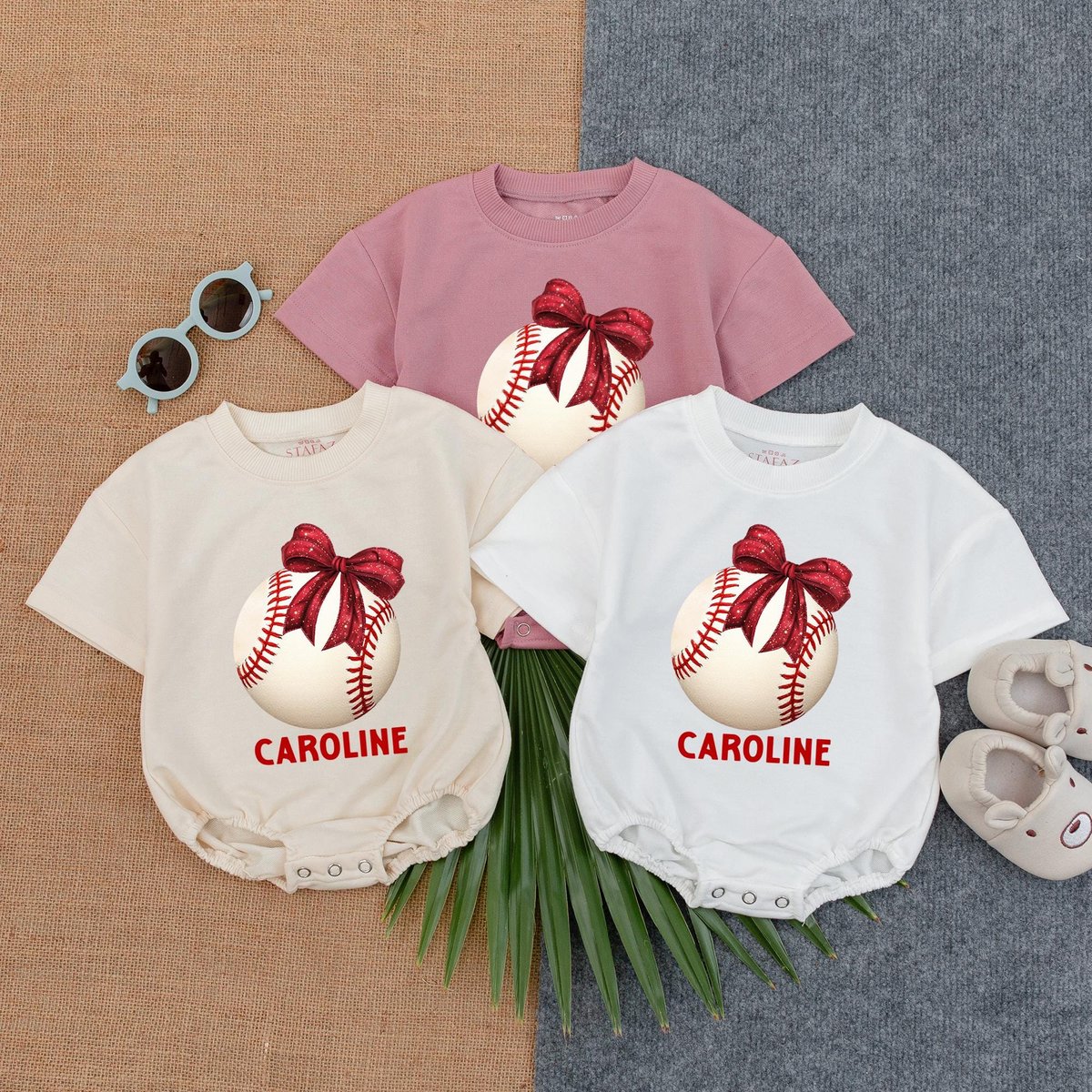 Personalized Girl Baseball with Bows Baby Romper Baseball Sister Game Day Outfit Sports Outfits Baby 189