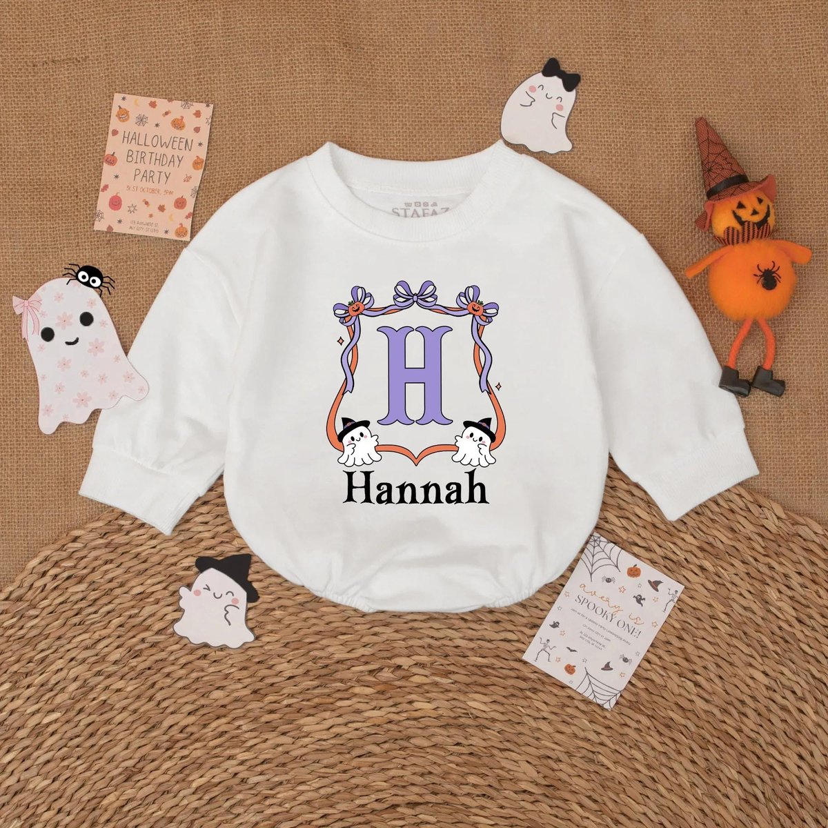 Personalized Girl Halloween Baby Romper Halloween Baby Girl's Bodysuit Cute Little Boo Baby Outfit 433
