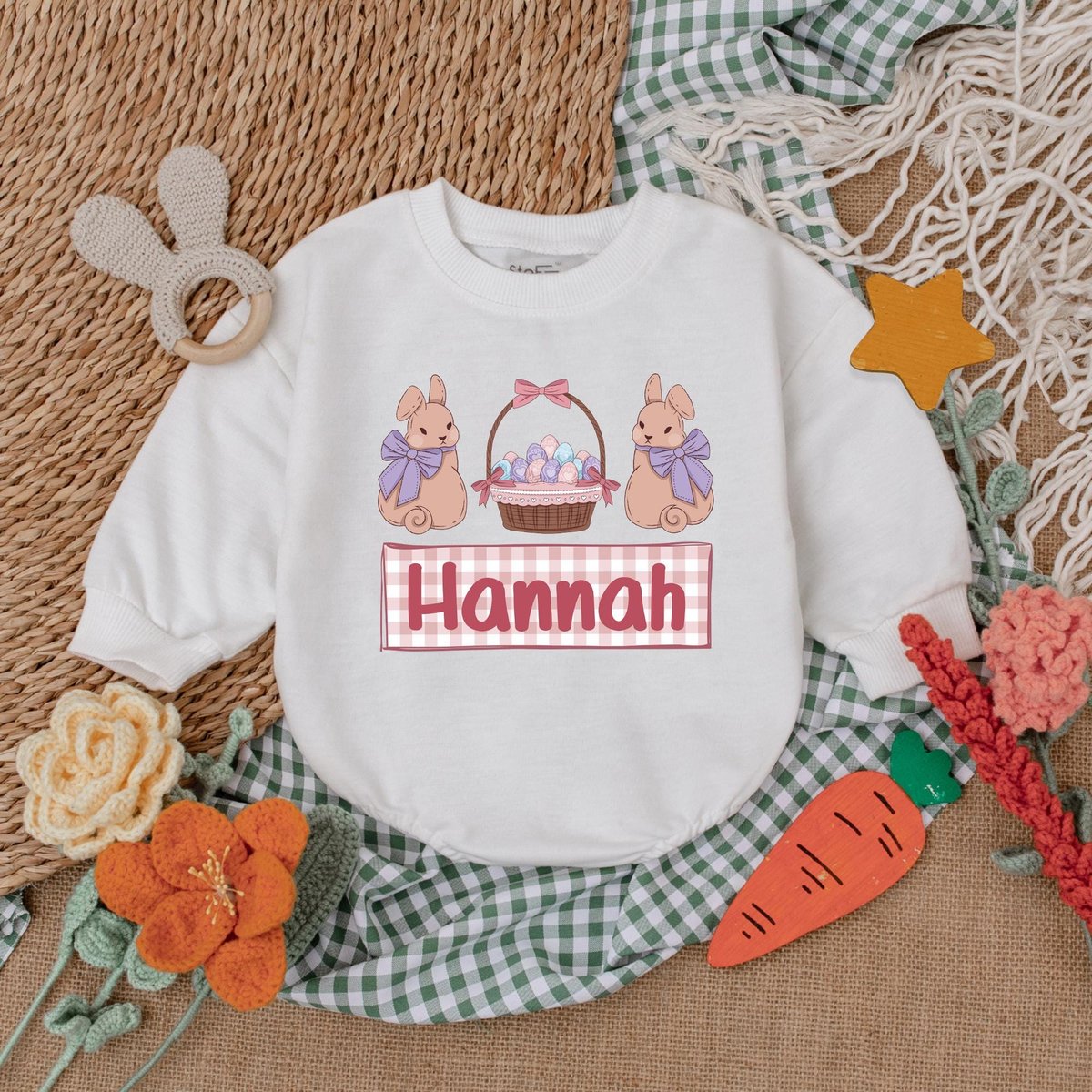 Personalized Girls Easter Romper Custom Easter Bunny Bodysuit Easter Day Baby Gift First Easter Outf 184