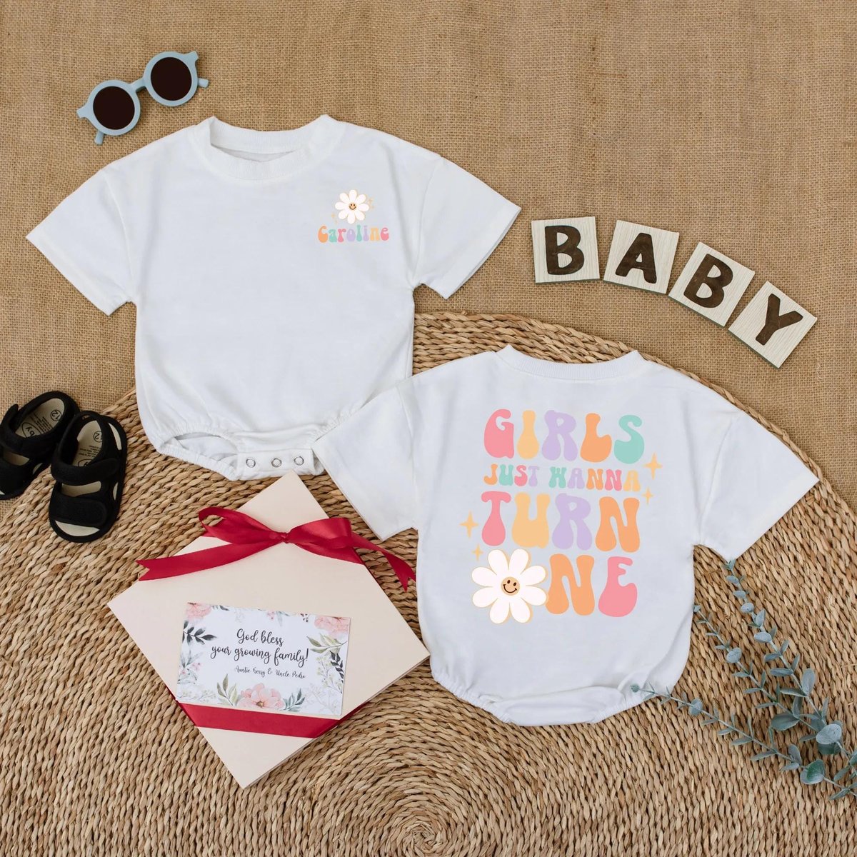 Personalized Girls Just Wanna Turn One Baby Romper Custom Groovy 1st Birthday Girl Bodysuit One Groo 432