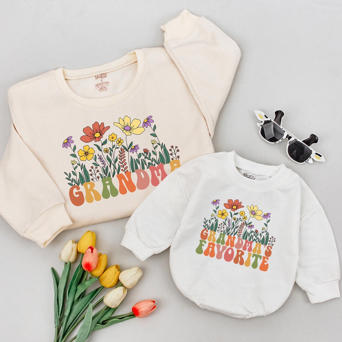 Personalized Grandma And Grandma's Favorite Flower SweatshirtGift For Grammy  Grandchild Newborn B 189