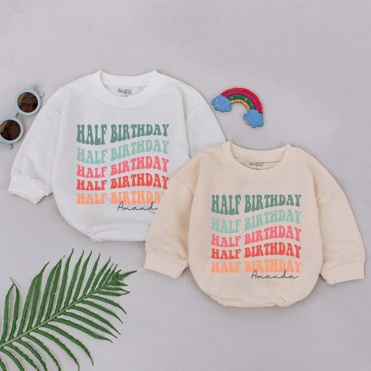 Personalized Half Birthday Romper Half Way To One Baby Romper 6 Months Birthday Gift 12 Birthday Out