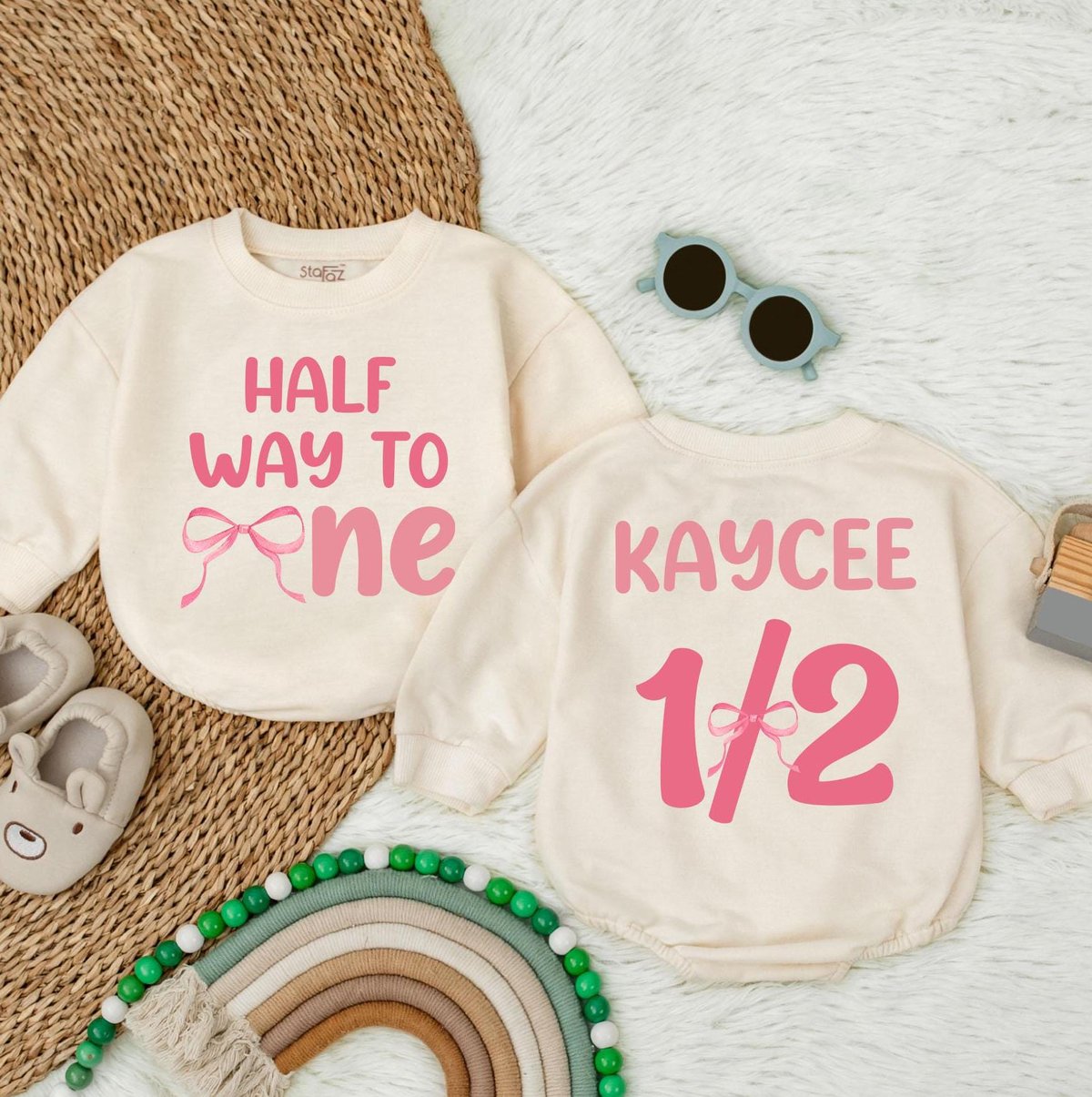 Personalized Half Way To One Bow Bubble Romper Half Birthday Outfit Baby Girl Halfway To One Baby Gi 187