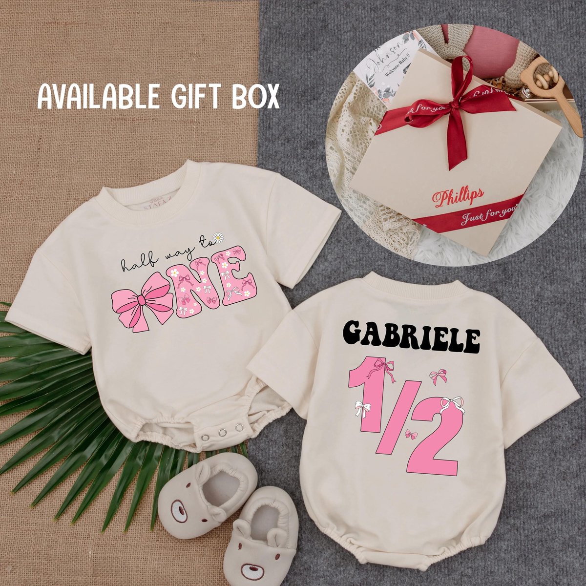 Personalized Half Way To One Romper Pink Bow Baby Romper 6 Months Birthday Outfit Half Birthday Girl 433