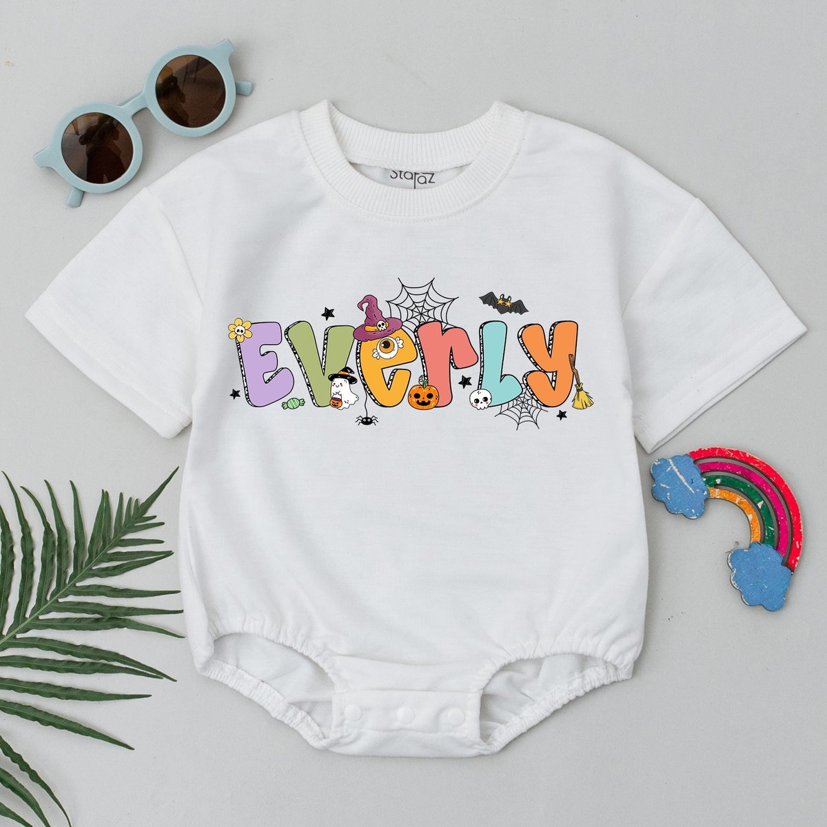 Personalized Halloween Baby Bubble Romper Custom Name Halloween Bodysuit Spooky First Birthday Hallo