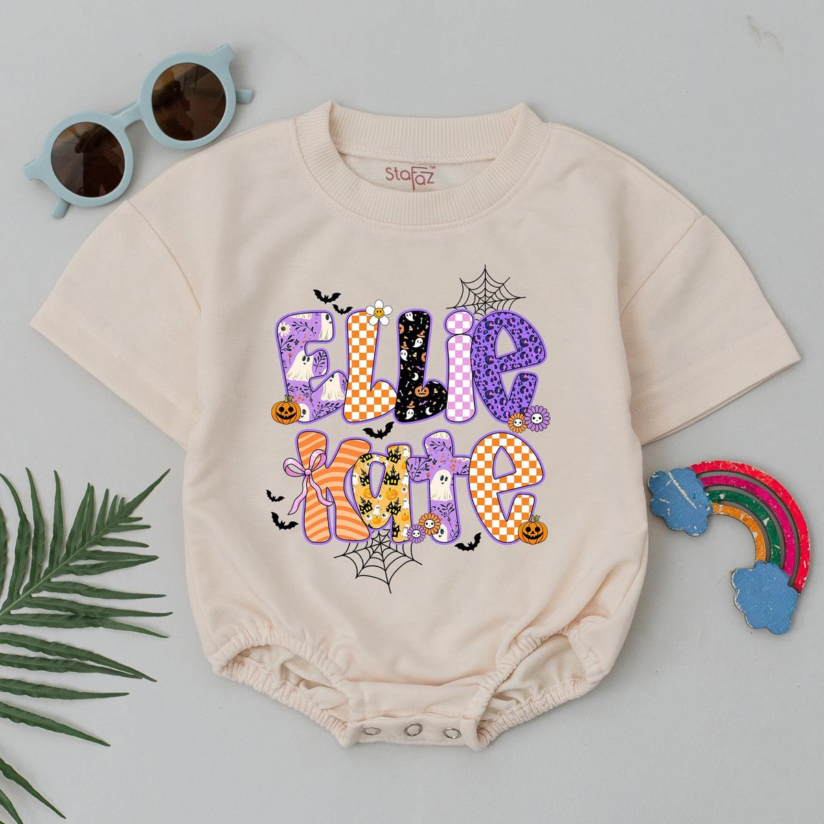 Personalized Halloween Baby Bubble Romper Custom Name Spooky Halloween Bodysuit Birthday Halloween O