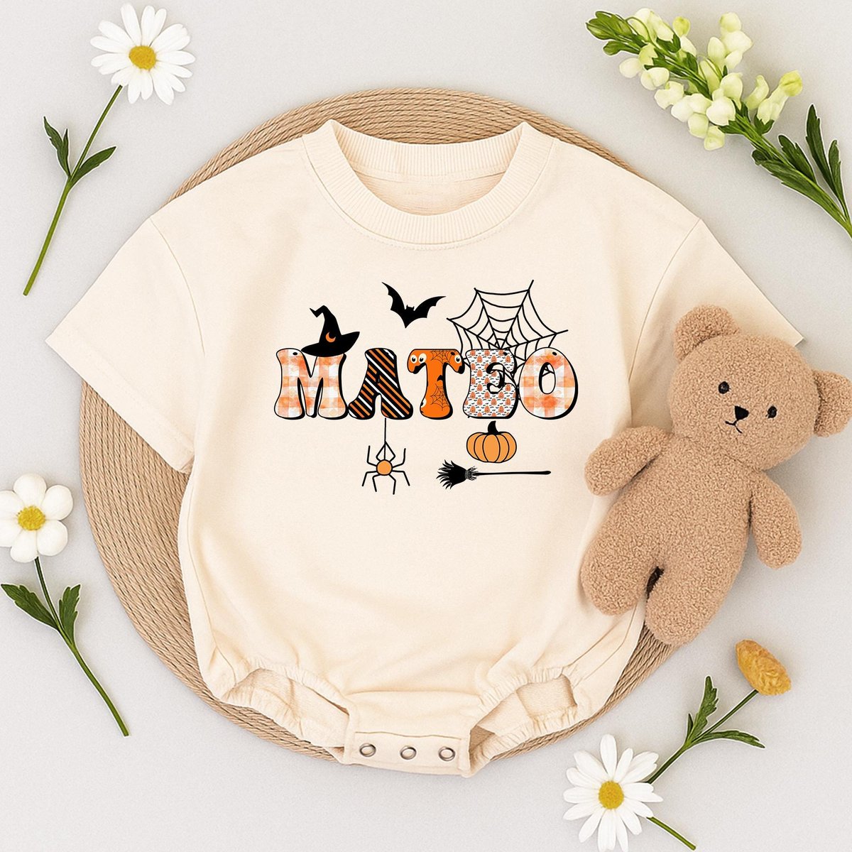 Personalized Halloween Baby bubble Romper First Halloween Baby Romper Custom Name Baby Outfits Spook 434