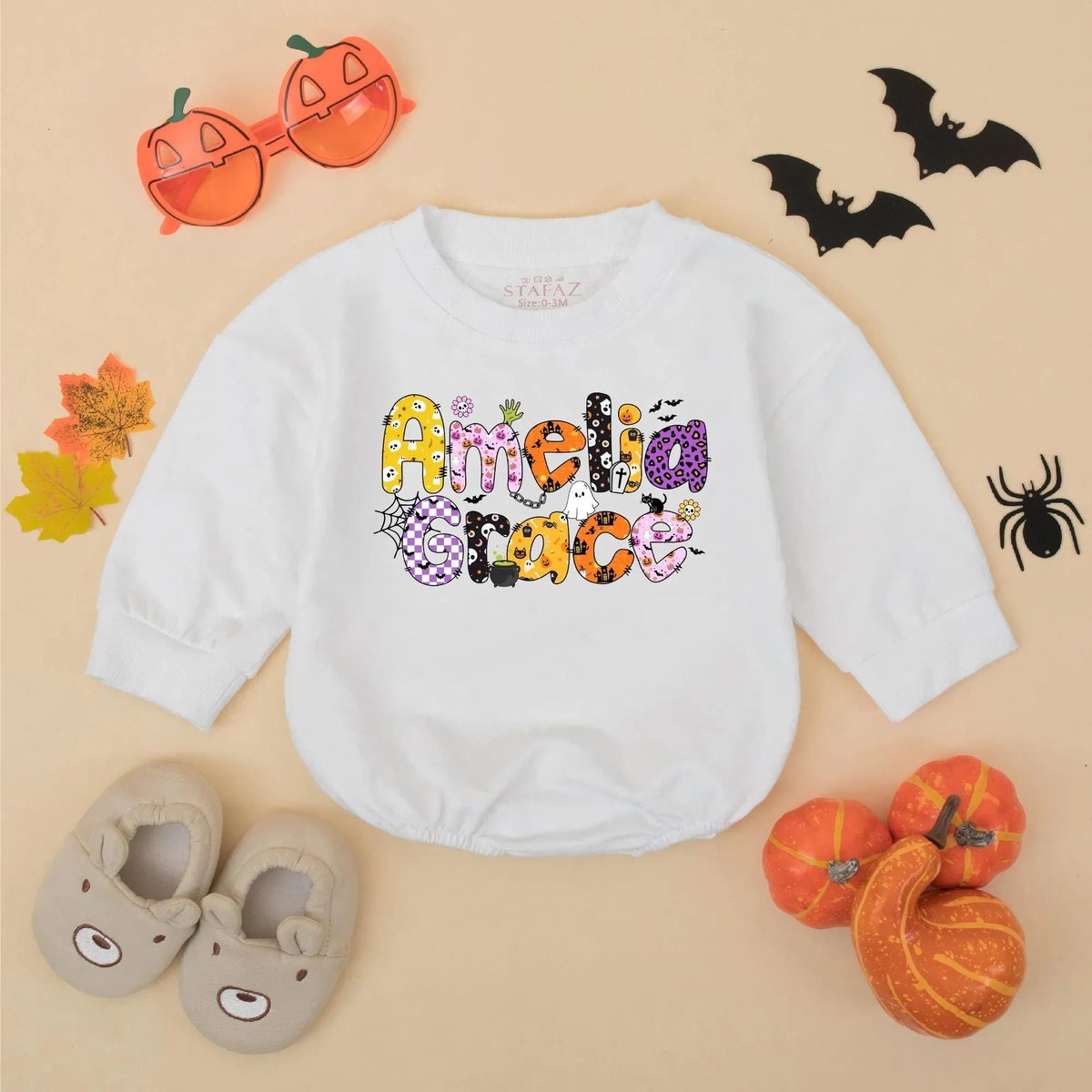 Personalized Halloween Baby Girl Romper Custom Name Fall Bodysuit Cute Halloween Baby Costume Bubble 435
