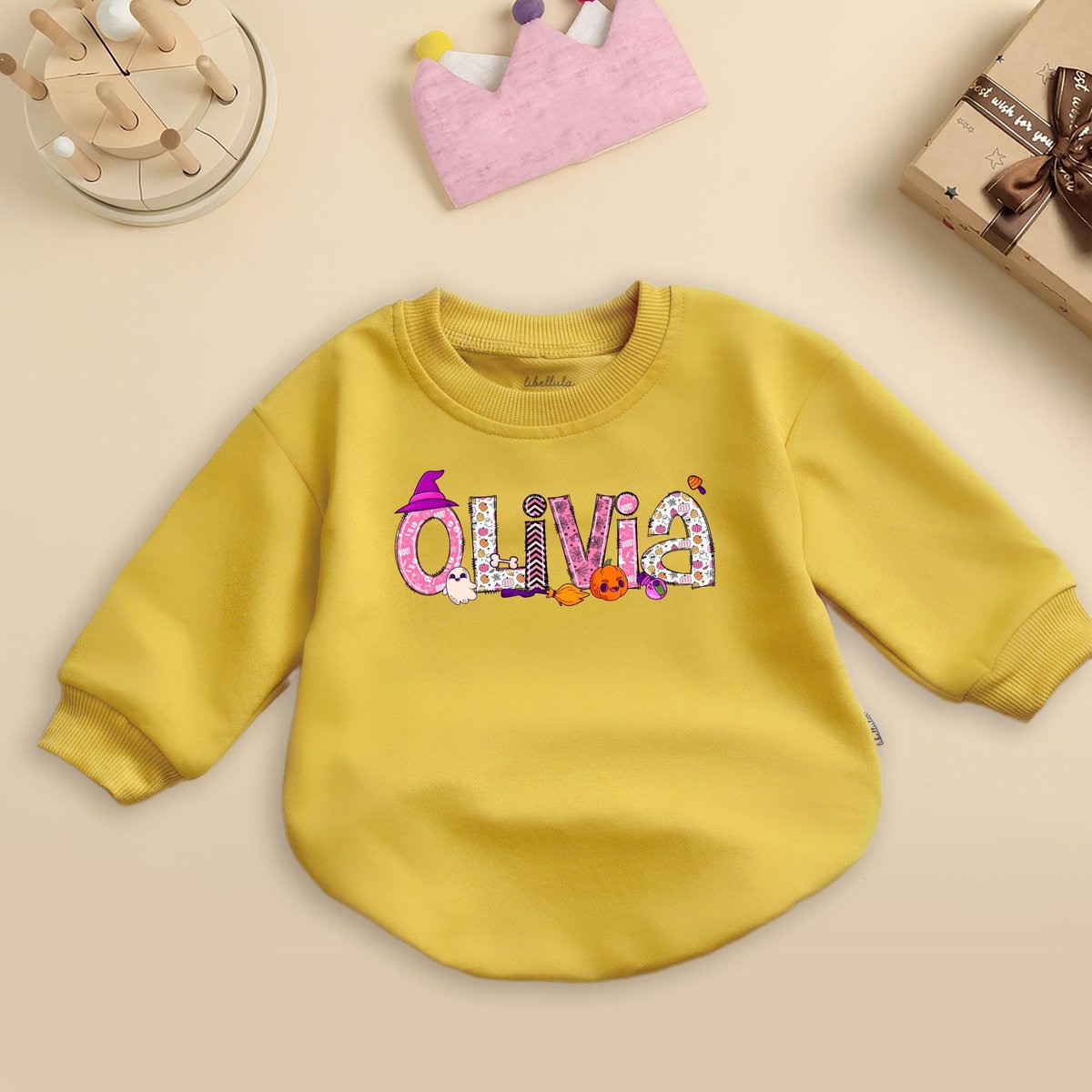 Personalized Halloween Baby Romper Sweatshirt Trendy Baby Bodysuit Custom Name Baby Outfit Spooky Fa 436