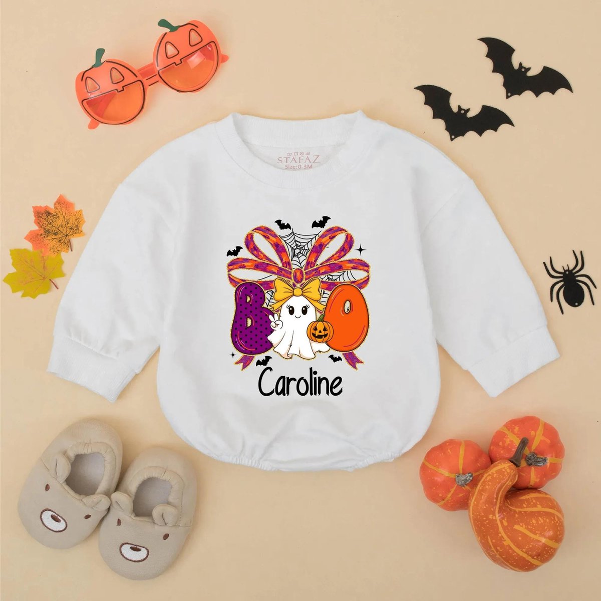 Personalized Halloween Bow Baby Girl Romper My First Halloween Baby Bodysuit Fall Baby Girl Clothes 435