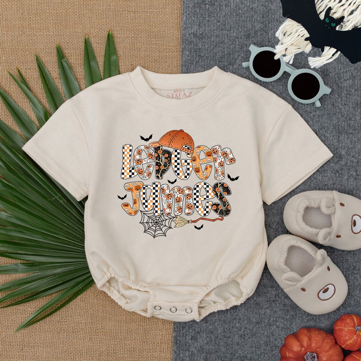 Personalized Halloween Boy Bubble Romper First Halloween Baby Romper Custom Name Baby Outfits Spooky 434