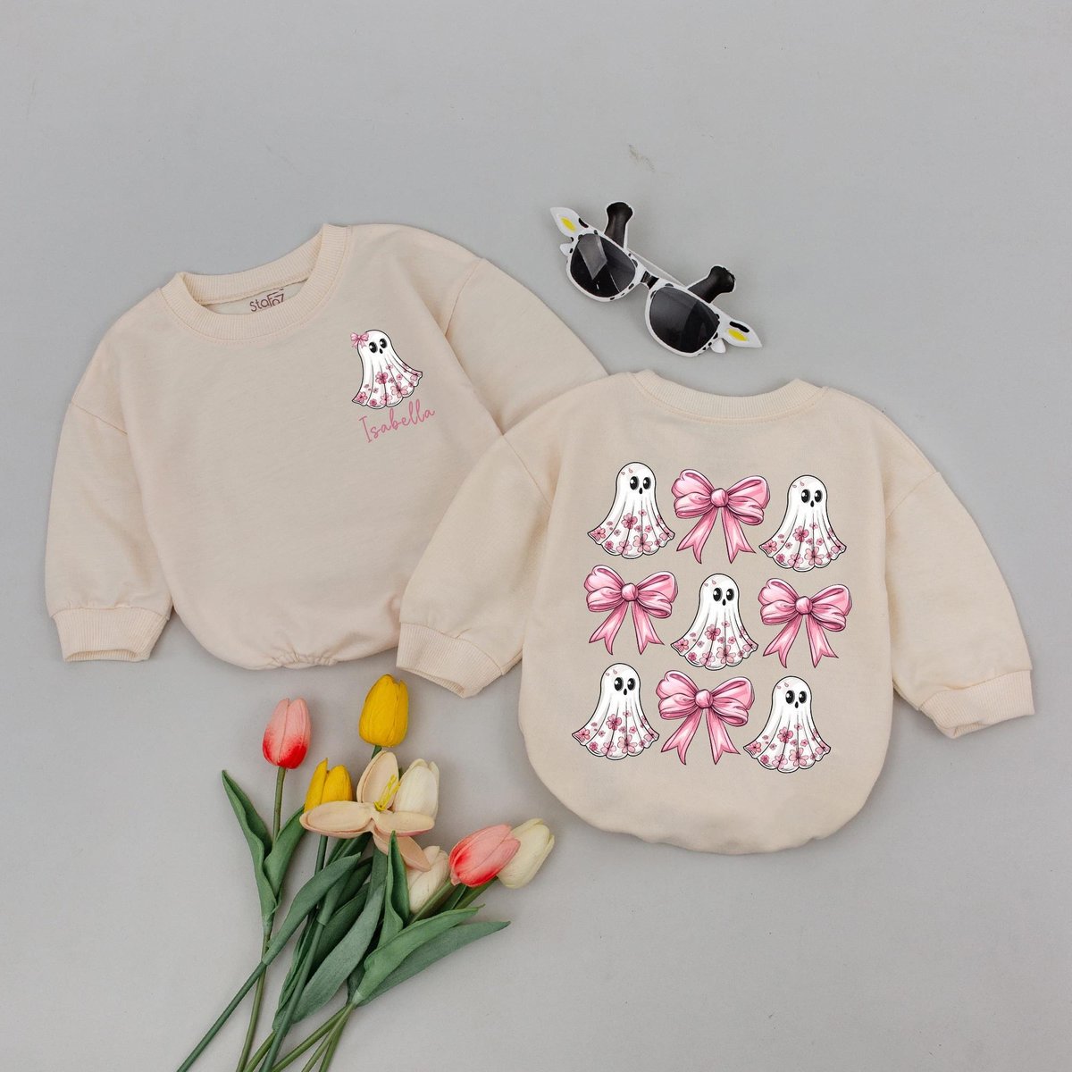 Personalized Halloween Ghost Bow Baby Romper Baby Halloween Bodysuit Sweatshirt Halloween Baby Outfi 176