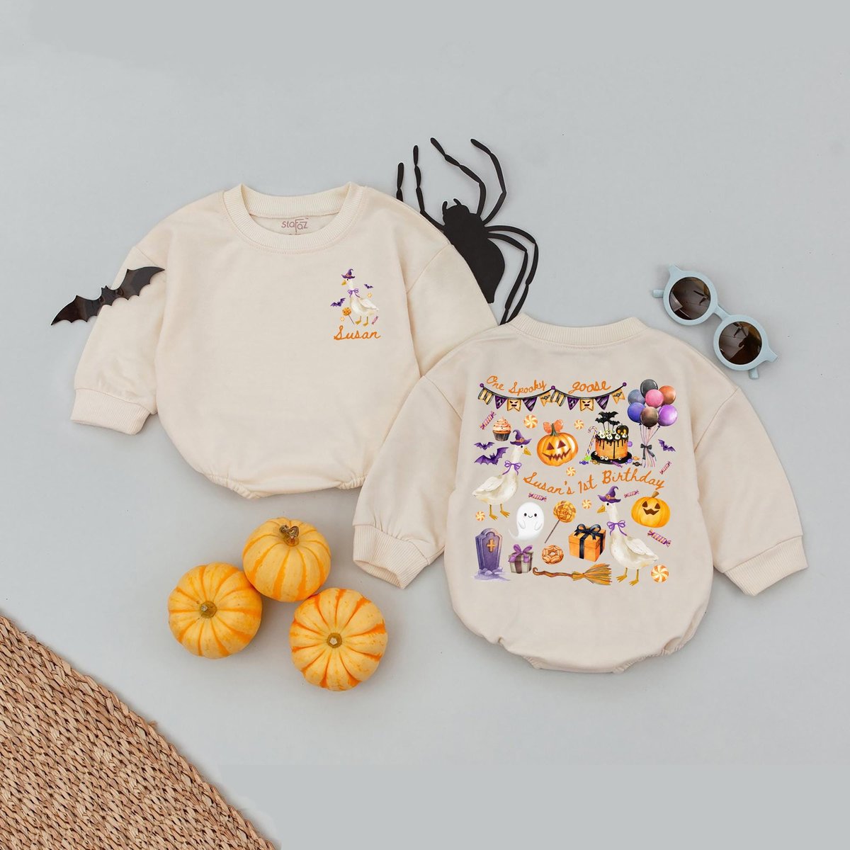 Personalized Halloween Goose Birthday Baby Romper One Spooky Goose Bodysuit Halloween Baby Outfit Fu