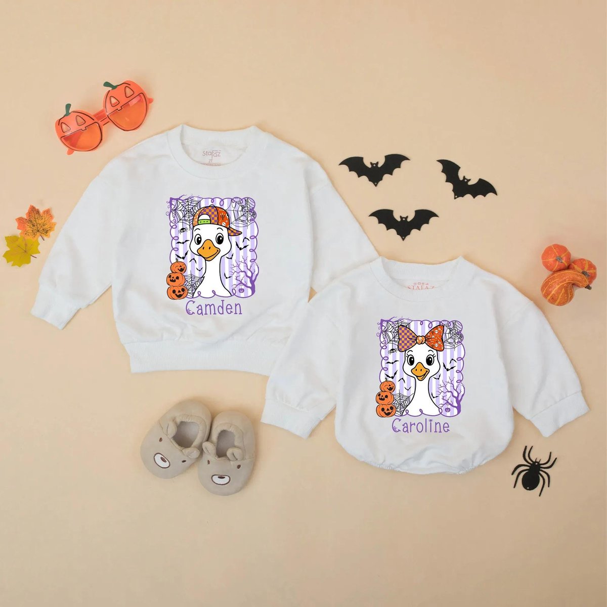 Personalized Halloween Goose Matching Sweatshirts for Siblings Custom Spooky Goose Sibling Matching 436