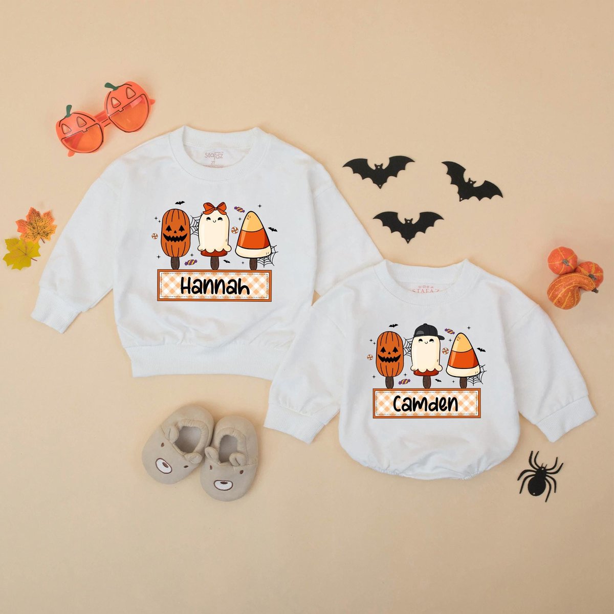 Personalized Halloween Ice Cream Matching Shirts for Siblings Halloween Kids Name Toddler Sweatshirt 432