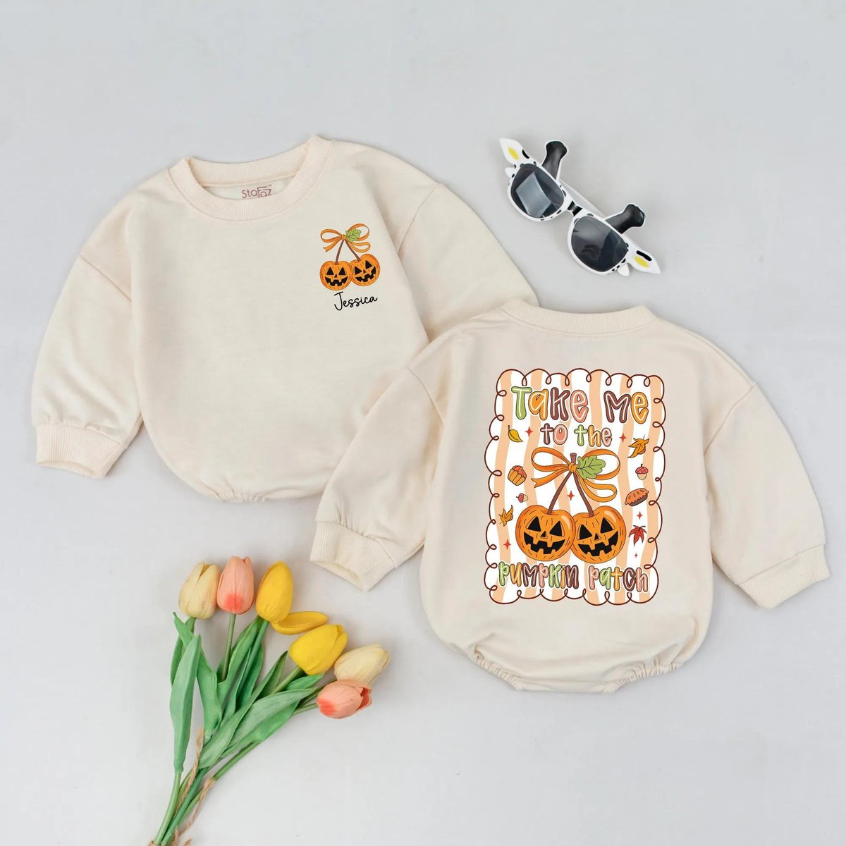 Personalized Halloween Pumpkin Bubble Romper Take Me to The Pumpkin Patch Outfit Fall Baby Gift Pump 435