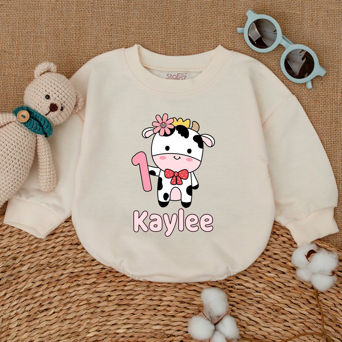 Personalized Holy Cow I'm One Romper One Cow Birthday Bodysuit Cow Birthday Outfit Bubble Romper Ba 170